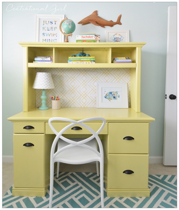 Sunny Yellow Desk + Hutch